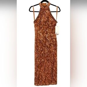 NWT Mac Duggal Strapless Brown  Sequin Dress